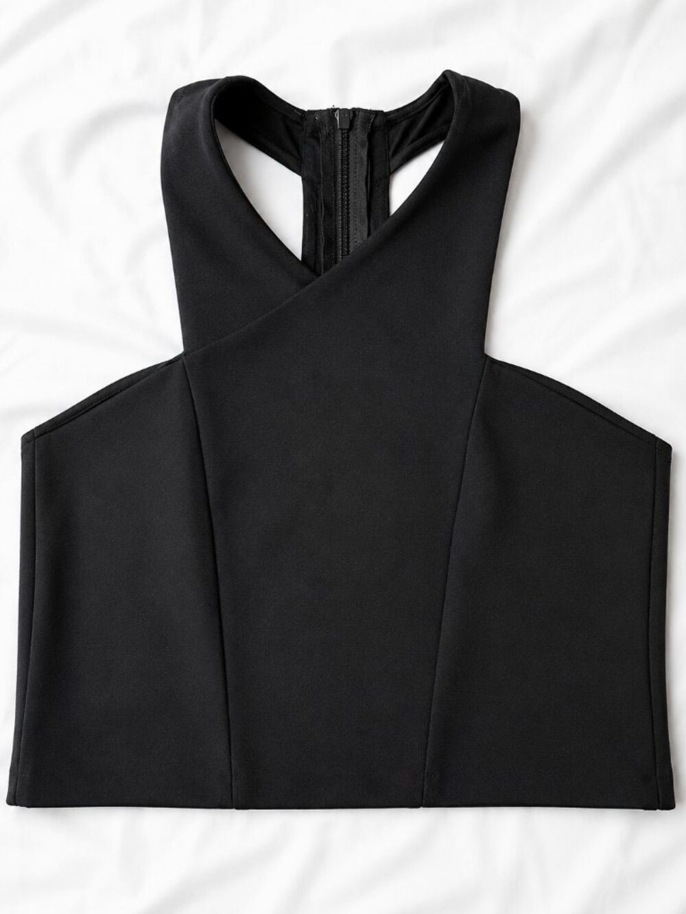 EXPRESS Black High Neck Zip Front Crop Top | Racerback | Size Small